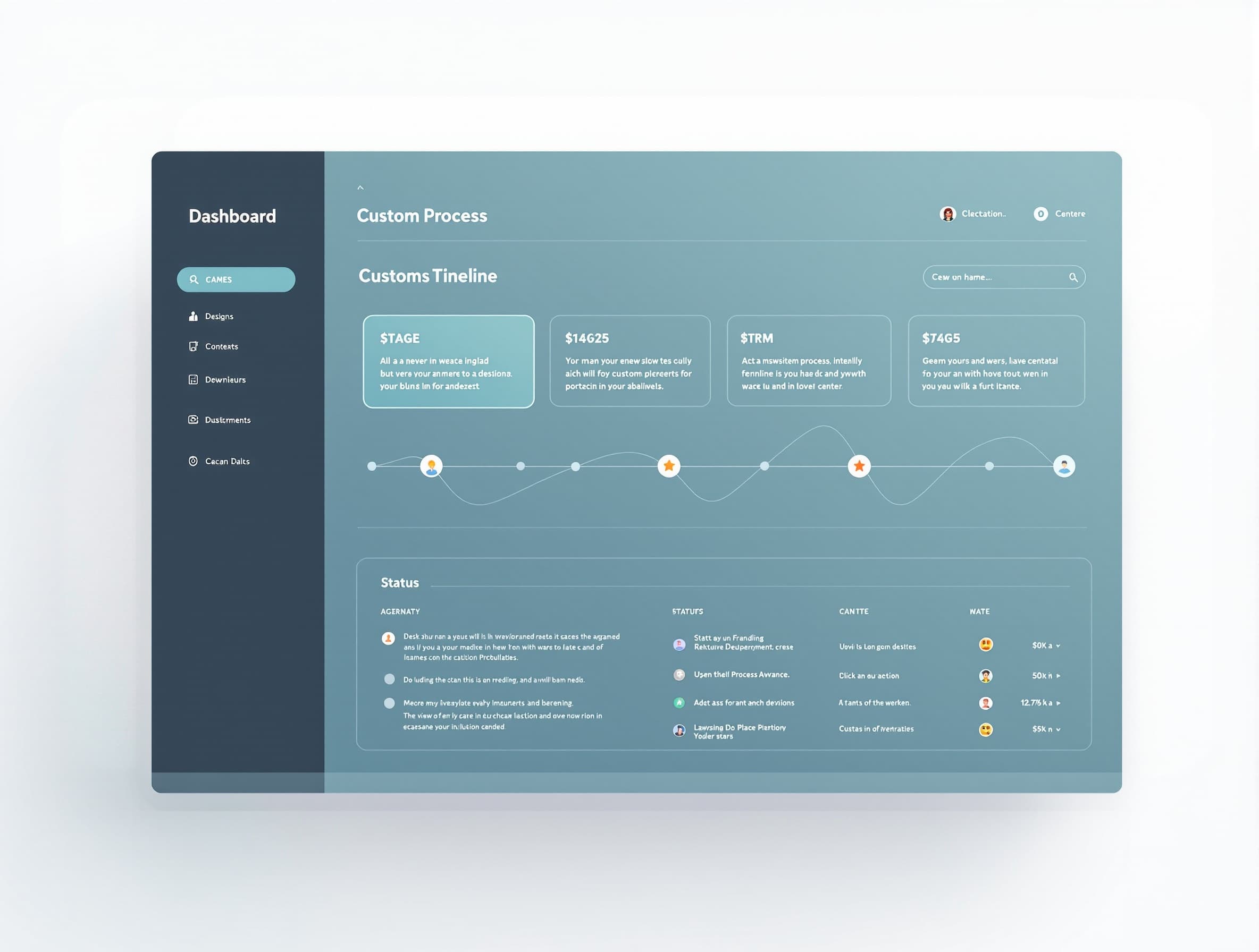 Dashboard do AduanaSync com timeline de processo aduaneiro